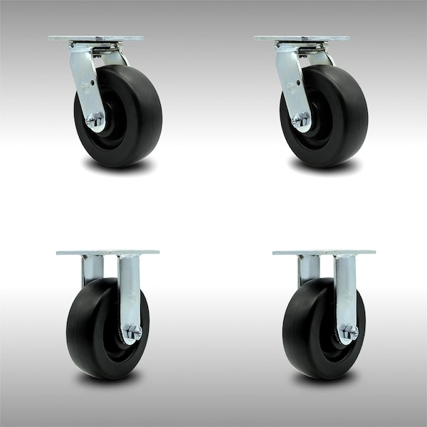 6 Inch SS Polyolefin Caster Set with Ball Bearings 2 Swivel 2 Rigid SCC